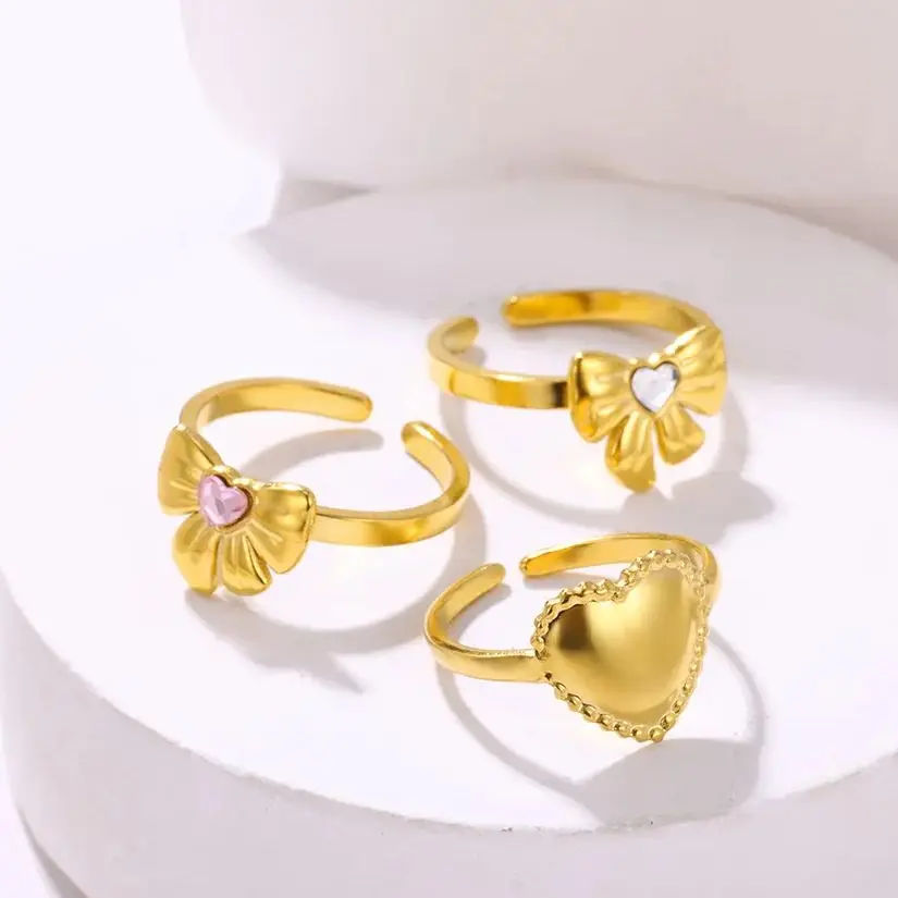 Zircon Heart Bow Knot Rings for Women