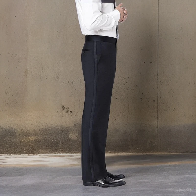 Black Men's Suit Pants with Satin Stripe Straight Long Classic Business Trousers for Wedding Party business pants suit pants men pants