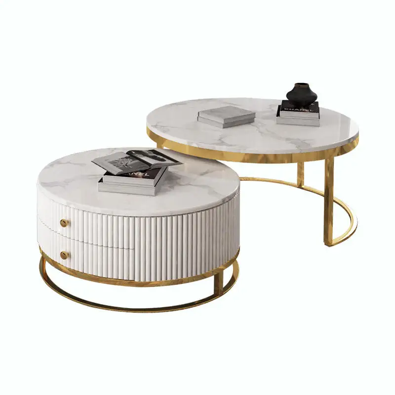 

Tea table cabinet customized.Factory directly luxury stainless steel round nesting coffee table new model elegant center table s