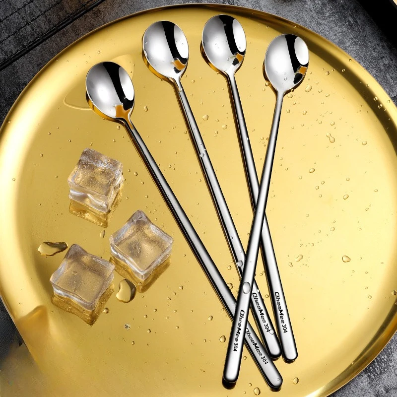 Thickened 316 Stainless Steel Coffee Spoon Long Bar Spoon Stirring Spoon Dessert Spoon Honey Spoon Kitchen Home Goods