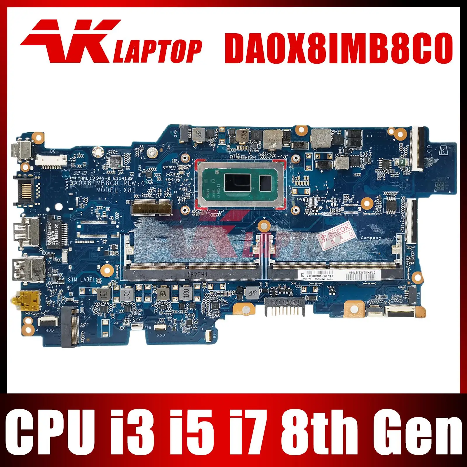 

DA0X8IMB8C0 For HP Probook 430 G6 HSN-Q14C Notebook Mainboard with i3 i5 i7 8th Gen CPU DDR4 Motherboard