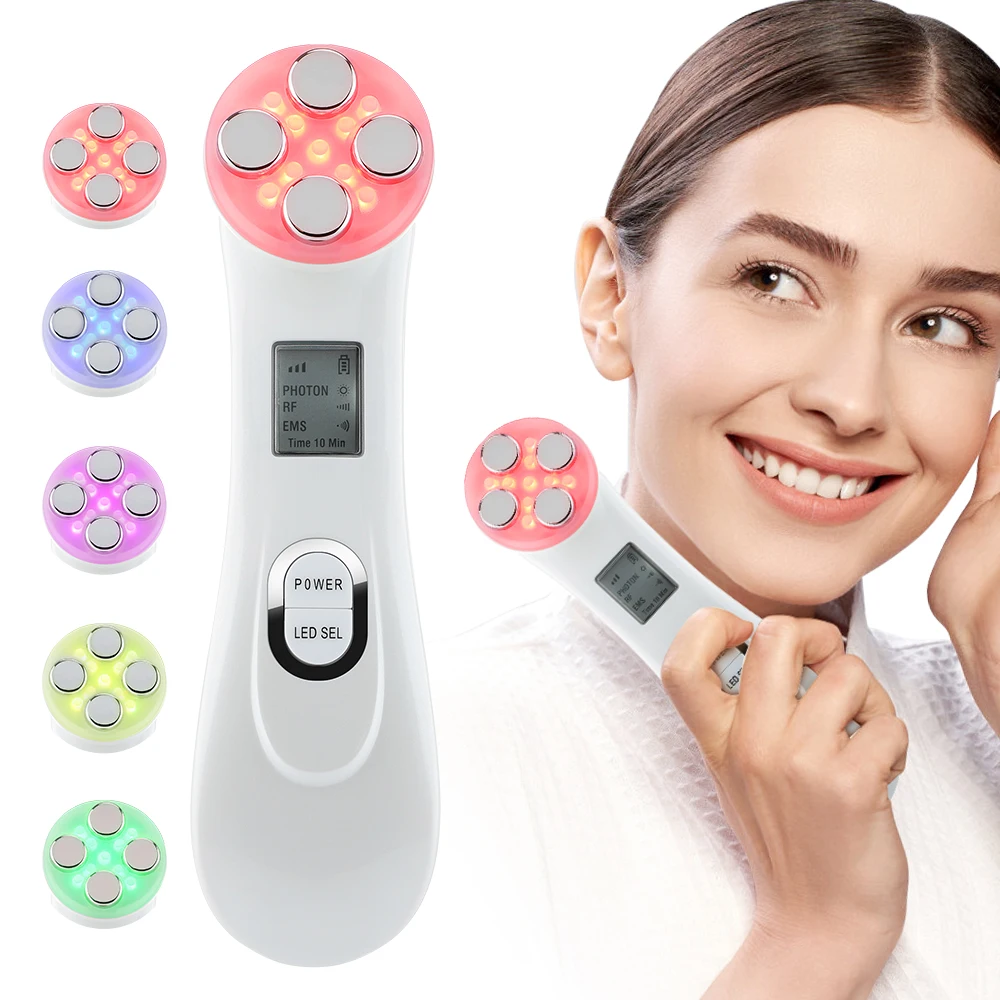 Rf Ems Beauty Device Microcurrent Radio Frequency 5 Colori Light Therapy Ipl Ringiovanimento Della Pelle Face Lift Massaggiatore Facciale