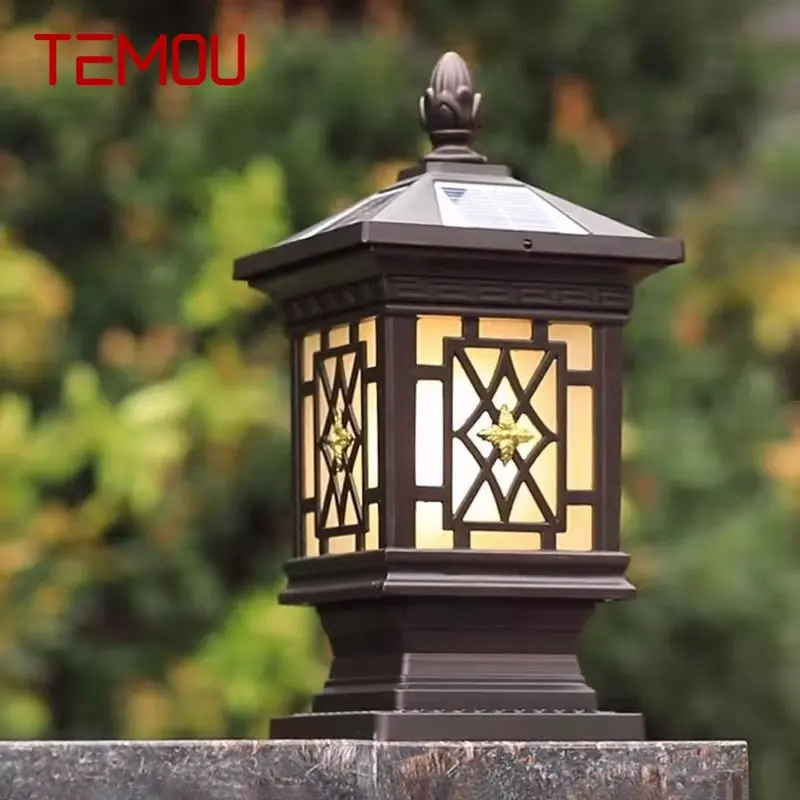 

TEMOU Outdoor Solar Post Lamp Classical Retro Waterproof Courtyard Led for Decoration Garden Balcony Villa Wall Light