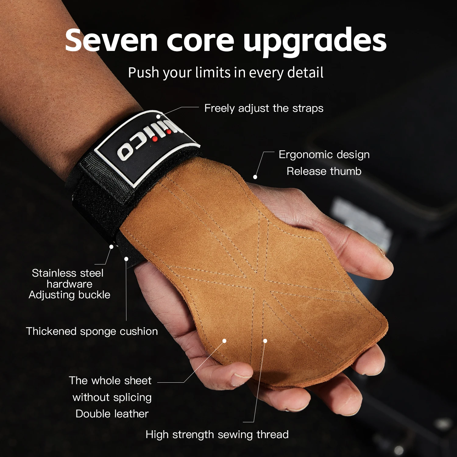 Men Women Gym Grips Cowhide Palm Guards Weightlifting Fitness Workout Gloves Grips with Wrist Wraps Training Equipment