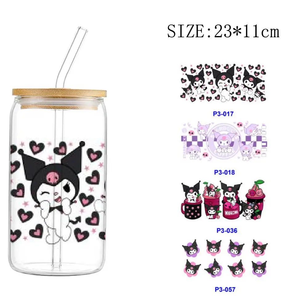 

1pcs Kuromi cartoon UV DTF Sticker for 16oz Cup Wrap Decal Transfer Sticker Label DIY Logo Self adhesive