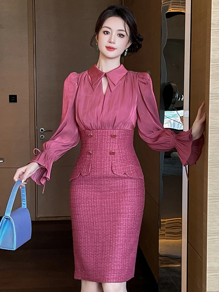 Women Clothes Formal Occasion Fake 2-Piece Flare Sleeve Slim