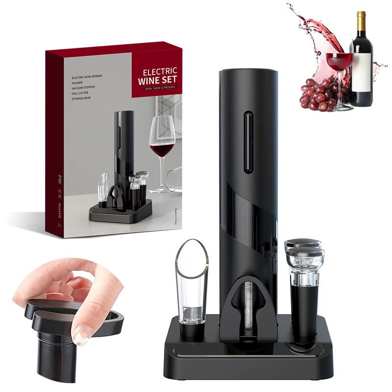 Electric Red Wine Bottle Opener One-click Button with Foil Cutter Reusable Automatic Wine Corkscrew for Home Kitchen Party Bar