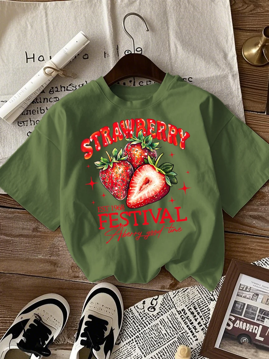 Strawberry Festival Print Women's Casual Breathable Cotton T-Shirt