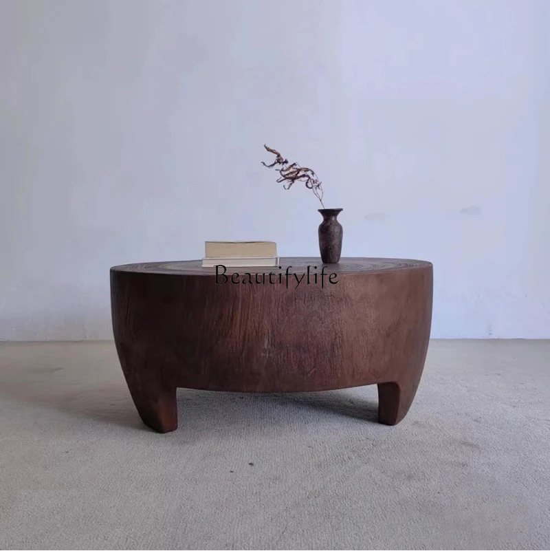 

round Solid Wood a Block of Wood Or Stone B & B Silent Wind Log Root Carving Side Table