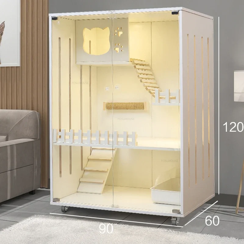 Solid Wood Cat Cages Super Large Cat Villa Double-storey Cage House Home Luxury Nest Cabinet Indoor Pet House
