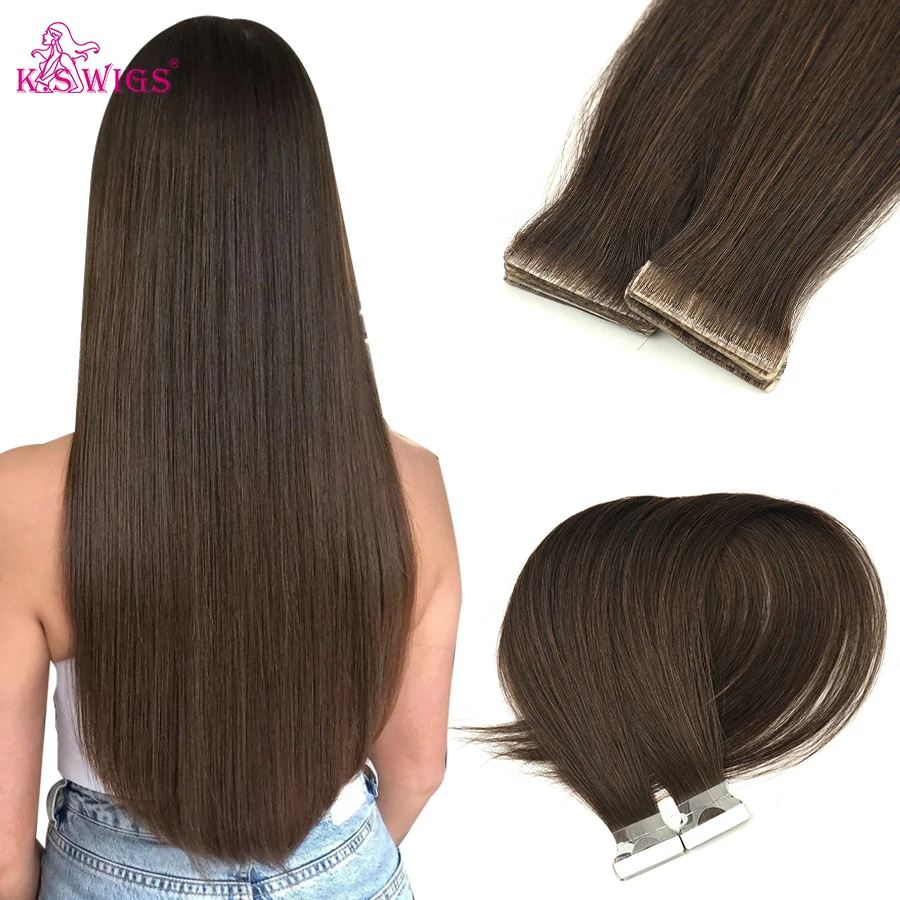 K.S WIGS Tape In Hair Extensions 100% Real Human Hair 10P/20P Invisible Tape Extensions Seamless Pu Skin Weft In