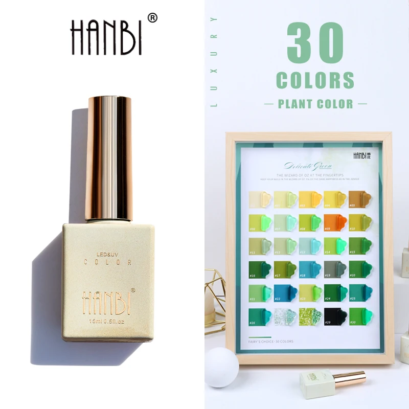 

HANBI 30 Color Natural Plant Gel Nail Polish Nail UV Gel Varnish Soak Off Gelpolish LED Gel Varnish Nail Art Lacque Primer 15ML