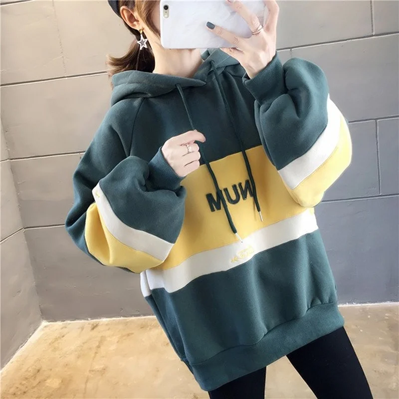 Women 2024 Harajuku Casual Long Sleeve Pullover Hooded Sweatshirt Loose Thickening Female Candy Sweatshirt Tops Letter Hoodies