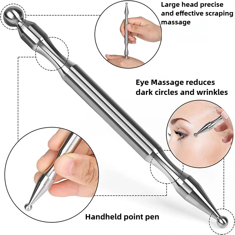 Stainless Steel Acupuncture Pen Dual Head Eye Facial Reflexology Tool Deep Tissue Massager for Body Meridian Pain Relief Point