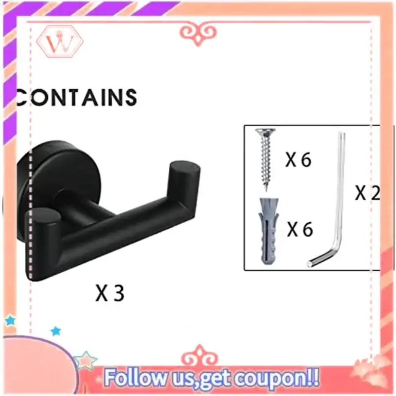 Upgraded Double Towel Hooks For Bathroom Black Wall Mount Robe Hook Double Towel Hook Holder For Kitchen Bathroom