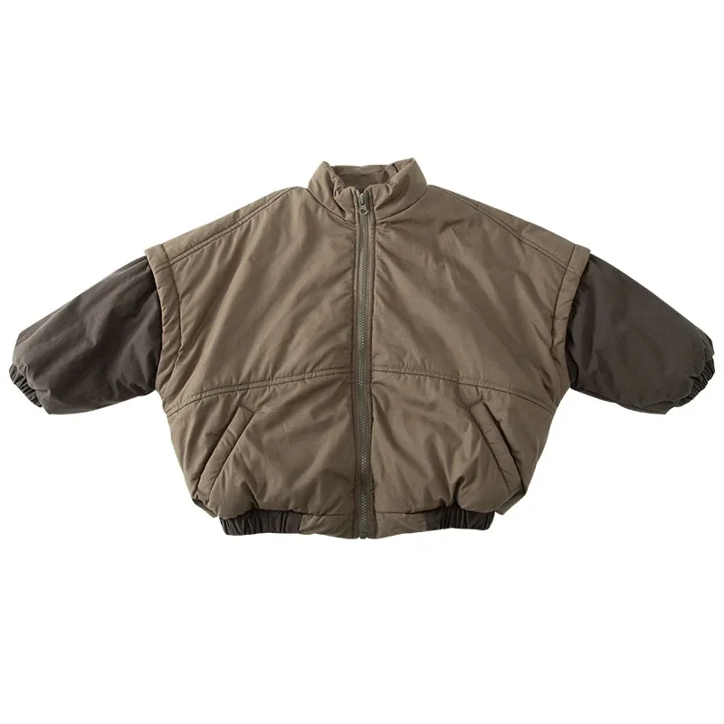 8130 Children's Cotton-padded Jacket Velvet Thickness Coat Winter New Baby Boy's Coat Contrast Color Warm Jacket