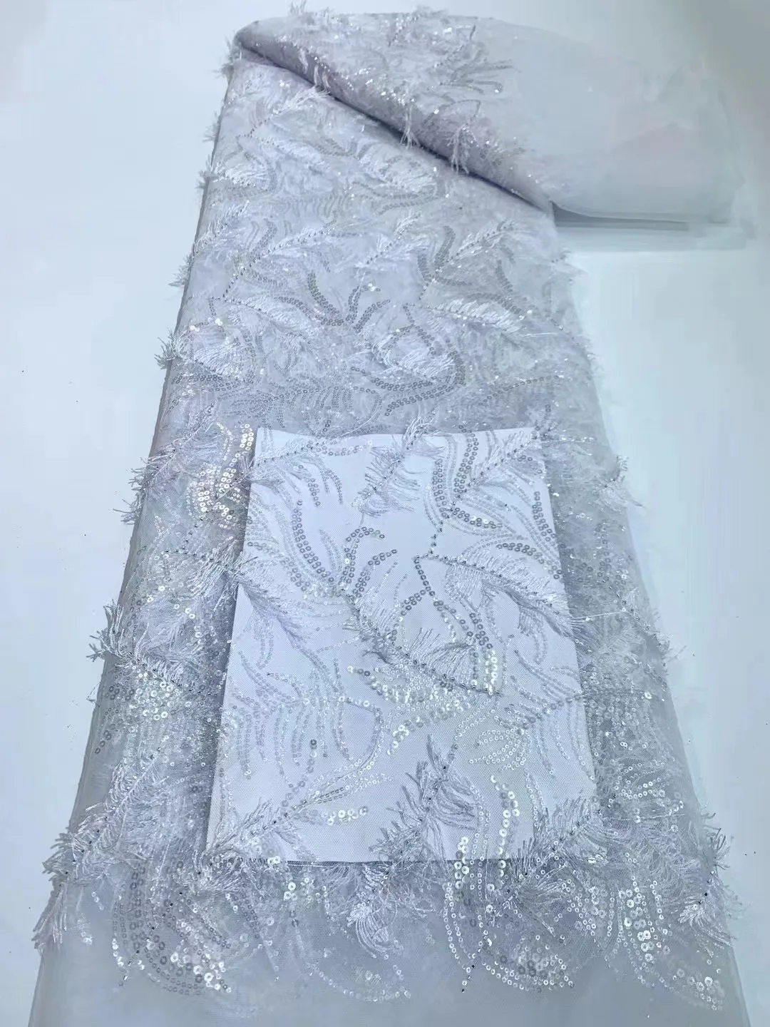 

White African Lace Fabric 2023 High Quality Lace Nigerian Sequins Lace Fabric 5 Yards for Women Dresses French Tulle Lace Fabric