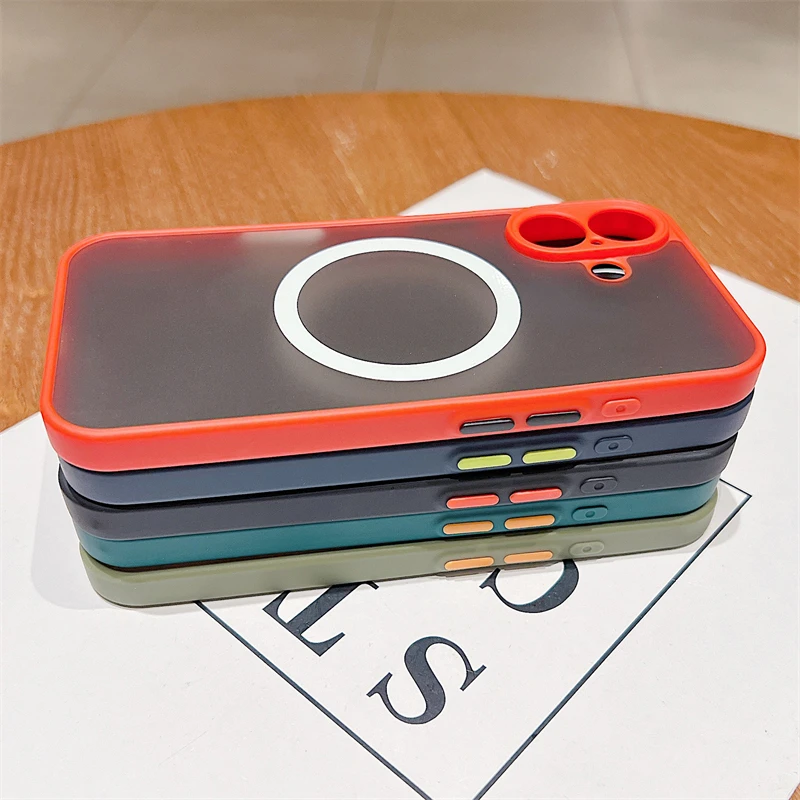 Custodia magnetica opaca di lusso Magsafe per iPhone 11 12 13 14 15 16 Pro Max X XS XR 7 8 Plus con ricarica wireless, trasparente, rigida per PC_voghion.com