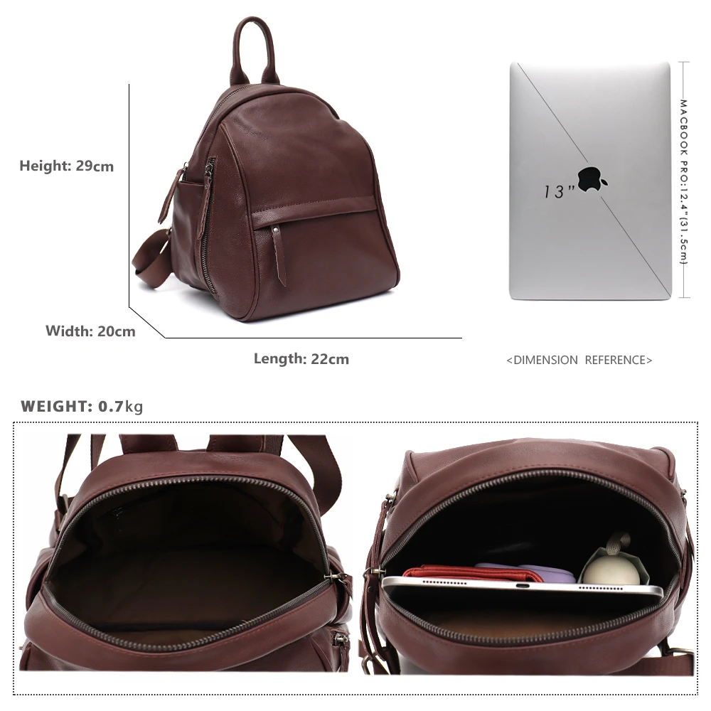 SC Luxury Quality Genuine Cow Leather Women Backpack Retro Casual Solid Color Shoulder Bags Satchel Simple Daily Travel Day Pack 6