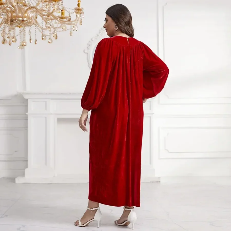 Velvet Abayas for Women Spring 2024 Elegant Muslim Long Sleeve V-neck Plus Size Long Maxi Dress Muslim Fashion Abaya Dubai Abaya