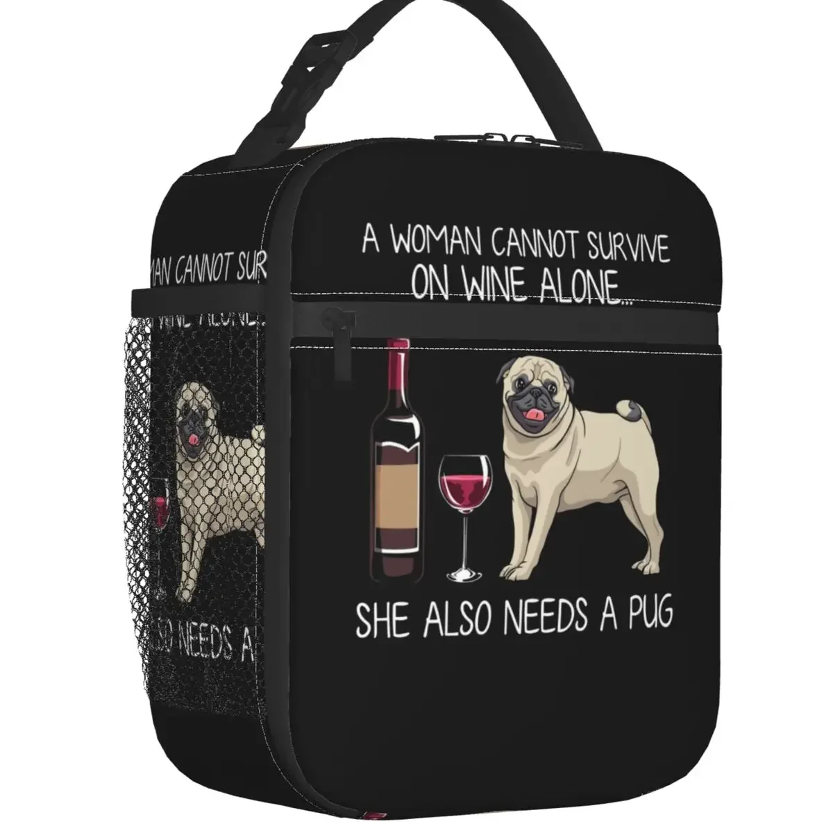 Pug 와인 재미있는 강아지 재사용 가능 도시락 상자, 다기능 애완 동물 강아지..