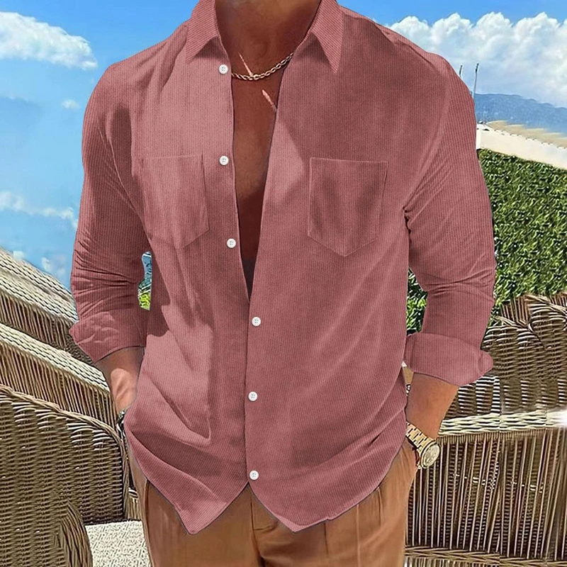 

Autumn Corduroy Shirt Hot Sale Mens Long-Sleeve Shirts Solid Color Lapel Pocket Casual Blouse Tops Fashion Man Shirts Streetwear