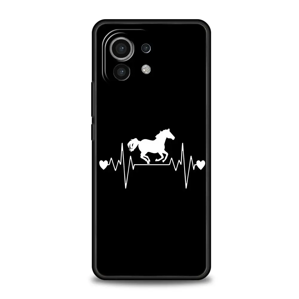 Black Soft Silicone Phone Case with Artistic Horse Design