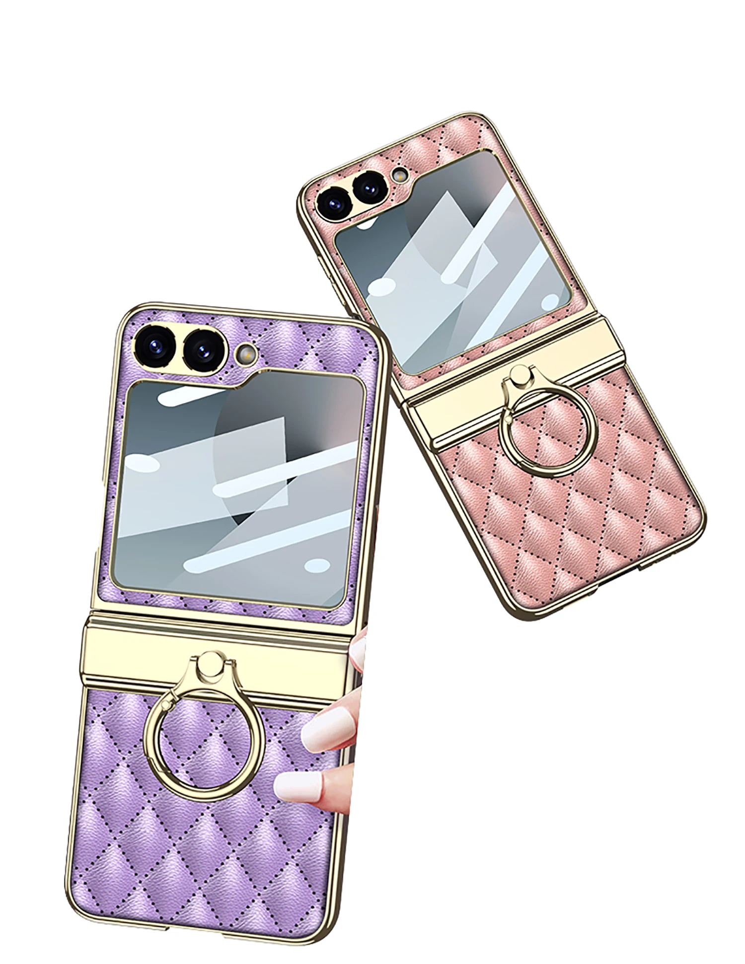 Diamond Leather Ring Holder Case For Samsung Galaxy Z Flip 6 Magnetic Hinge Scre