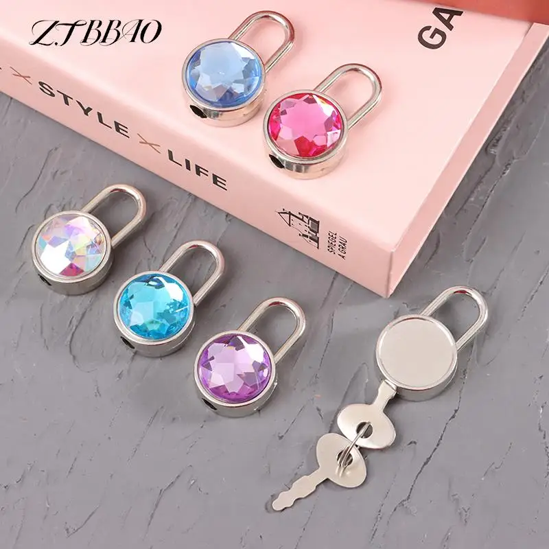 

Color Diamond Hardware Locks With Key Lock Mini Round Shape Padlock For Luggage Travel Wedding Jewelry Box Diary Book Suitcase