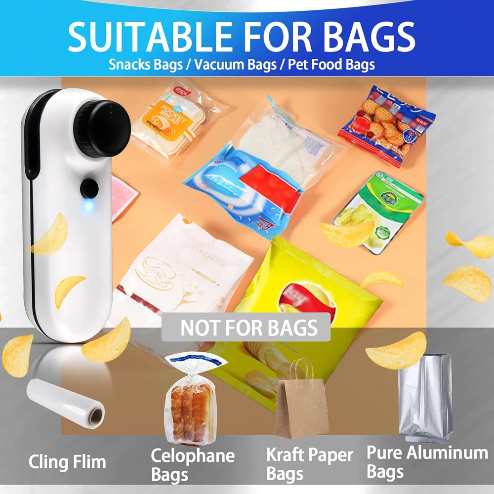 Mini Sealer Plastic Bag Sealer Rechargeable Handheld Heat Vacuum 2 in 1 For Chips Plastic Bags Food Storage