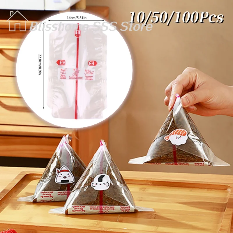 【S】10/50/100Pcs 일회용 이중층 삼각형 주먹밥 포장 가방 김 해초 오니기리 스시 가방 오니기리 랩 플라스틱