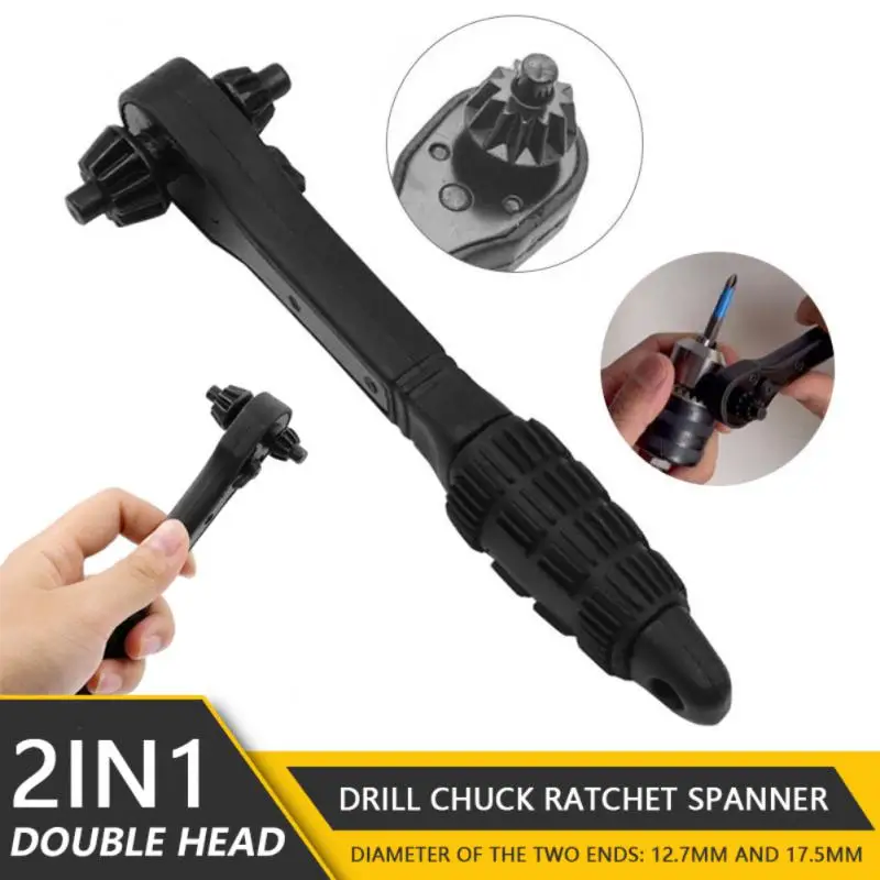 2 In 1 Drill Chuck Ratchet Wrench Universal Spanner Two ended Dual