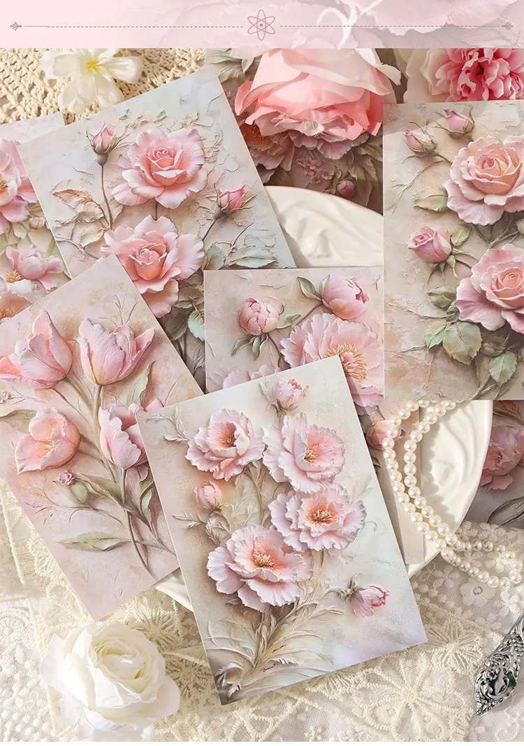 10 teile/paket Relief Ästhetische Blumen Materialien Papier DIY Scrapbooking Junk Journal Collage Fotoalbum Retro Hintergrund Papier – Detail 2