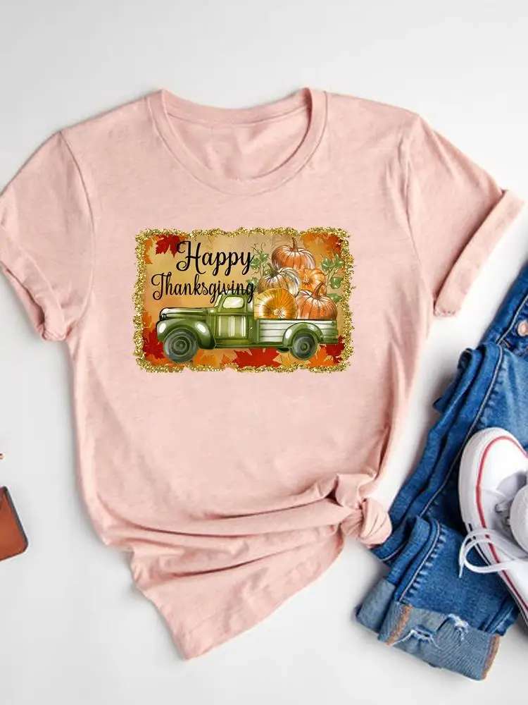 

Lovely Pumpkin Trend 90s Tee Top Thanksgiving Clothes Women Fall Autumn Ladies Graphic T-shirt Halloween Print T Shirt Clothing