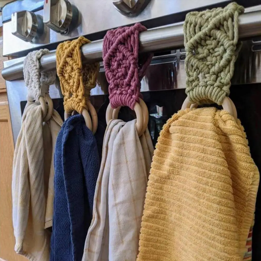 Crochet Towel Ring Easy Installation Towel Ring Versatile Crochet Kitchen Hanger Easy Hanging for Dish for Various