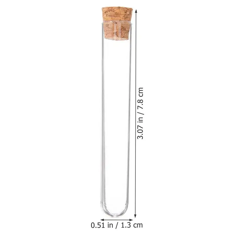 Lab Test Tubes With Cork Clear Plastic Test Tube Wooden Plugs Bottle For Scientific Experiments Terrarium 7.8x1.3cm 30PCS plastic test tubes