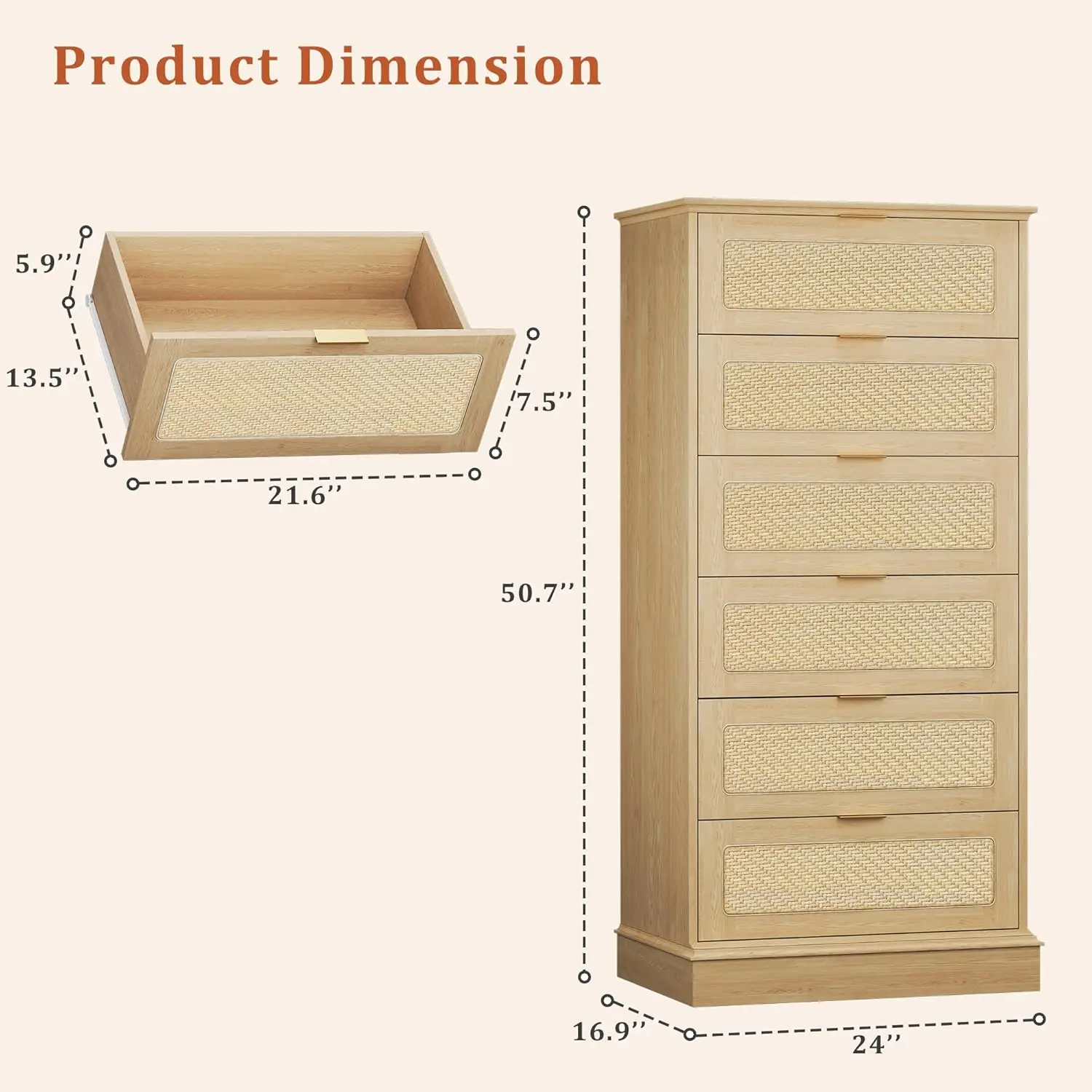 Boho Rattan 6-Drawer Dresser 2