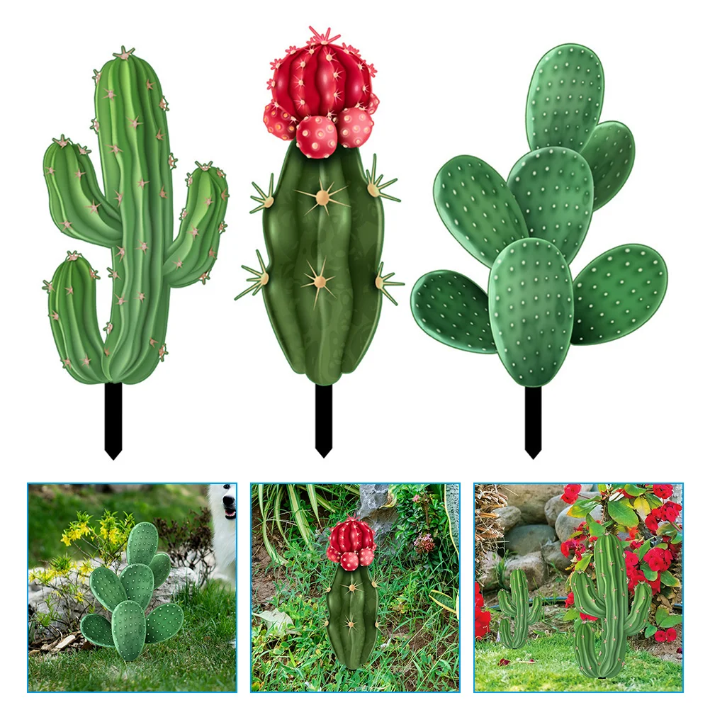

3Pcs Cactus Acrylic Stake Garden Acrylic Plant Sign Lifelike Lawn Decoration Stake Sign