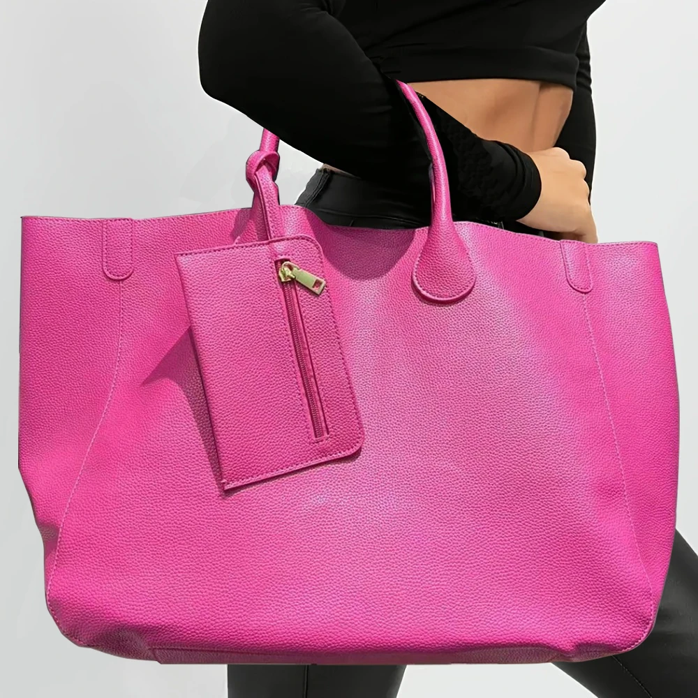 Women's Stylish Vegan Leather Oversized Handbag - Elegant and Spacious Shopping Tote