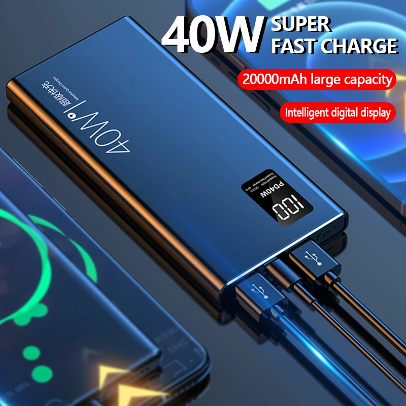 40w Super Fast Charge Large Capacity 20000mAh Power Bank Two-way Fast Charge, Suitable For Xiaomi, Iphone, Huawei. portable wireless charger