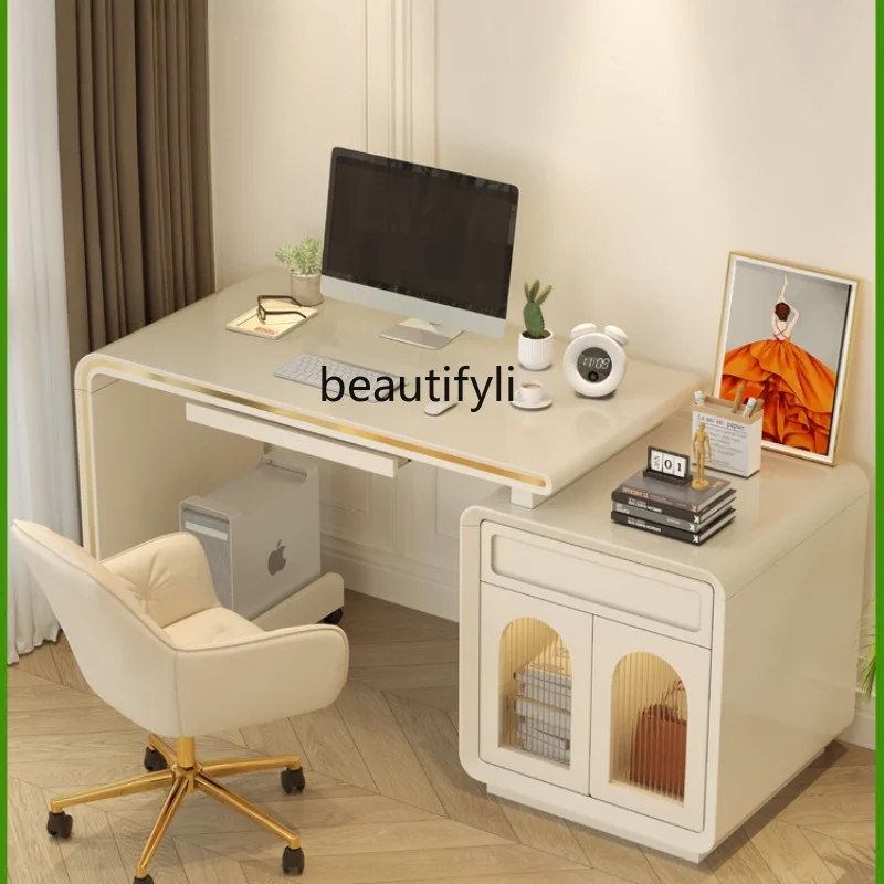 

Computer Desk Bedroom and Household Integrated Corner Desk Simple Modern Writing Desk Cream Style Living Room Retractable Desk