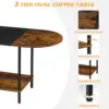Small Round Coffee Tables for Small Space Farmhouse Oval Coffee Table with 2-Tier Storage Shelf Circle Center Tea Table 4