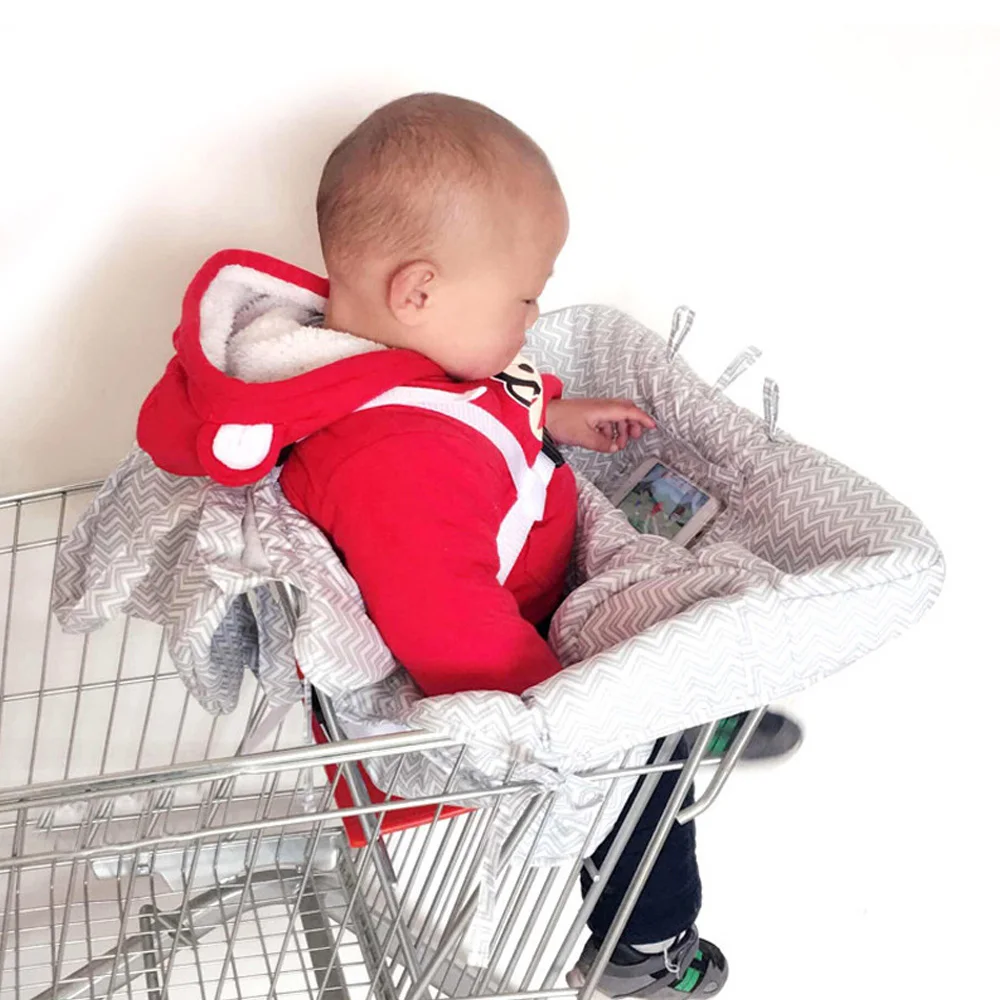 Multifunctional 2-in-1 Baby Shopping Cart Cover Children Highchair Cover with Thickened Soft Cushion Transparent Phone Holder 2