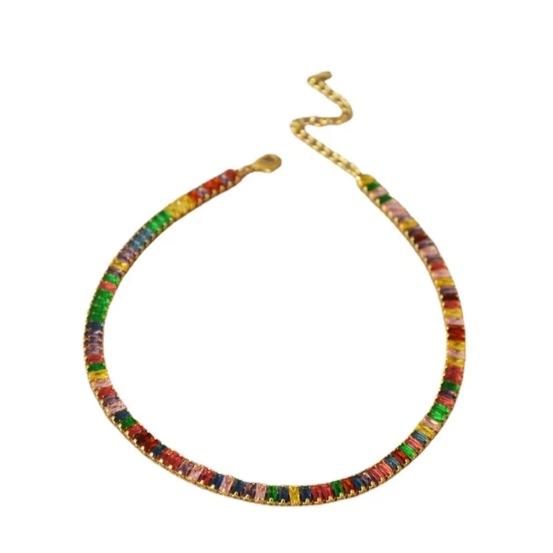 

Classic New 6mm Rainbow CZ Baguette Zirconia Tennis Necklace Ladies Delicate Luxury Jewellery Gift Free Shipping