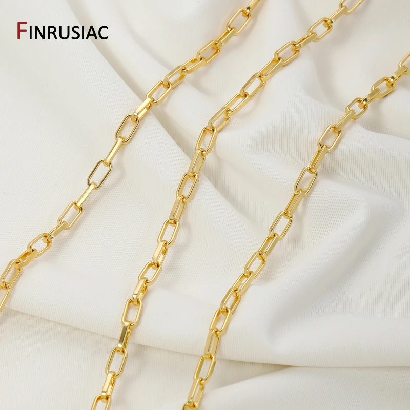 18K Gold Plated Brass Square Link Chain,3.8*7.7mm Paperclip Chain Oval Link Chain for DIY jewelry making accessories