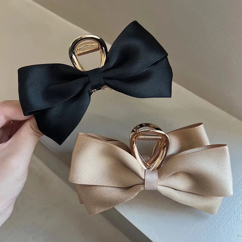 Satin Bow Women Hair Claw Clamps Gold Color Metal Hair Crab Cross Hair Clips Fashion Korean Girl's Daily Gifts Hair Accessories ruoshui woman cross frosted translucent hair claw big barrettes fashion girl grace wash face hair clips korean style hairpins