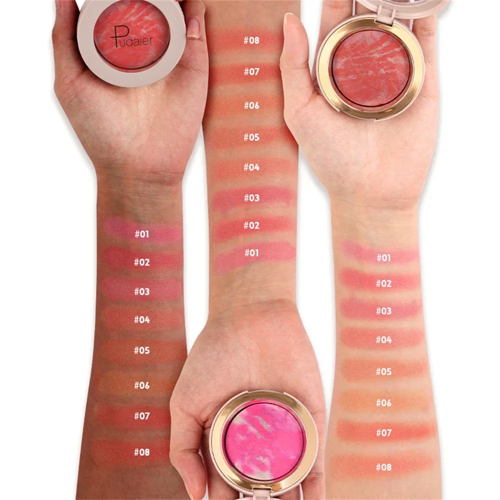 8 Colors Shimmer Blush Marble Baked Rouge Long-lasting Waterproof Matte Concealer Highlighter Blush Suitable for Valentine's Day 6