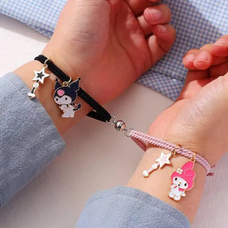 

1 Pair Sanrio Accessories Bracelet Kuromi Melody Magnetic Small Rubber Band Couple Girlfriend Cartoon Aluminum Alloy Girl Gift