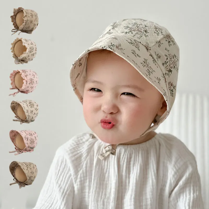 Cotton Printed Flower Hat Baby Sun Visor Hat Children's Soft Lace