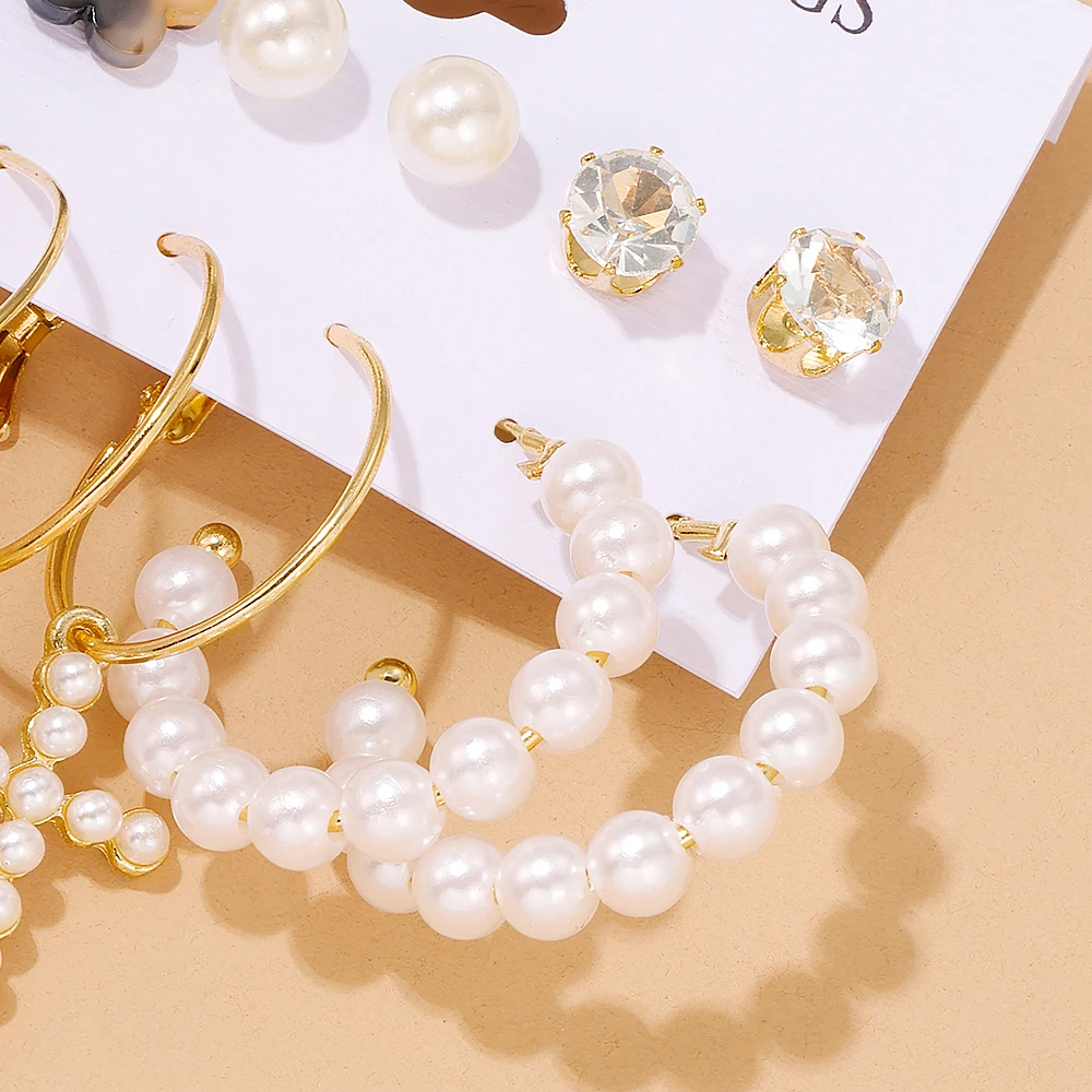 Alloy earrings 6 pairs delicate Imitation pearl design Retro elegant style Women Gifts
